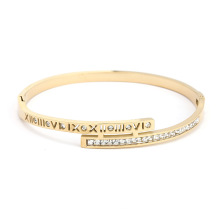 Hollowed-out Roman letters with diamonds minimalist engraved bangles charm bracelet women